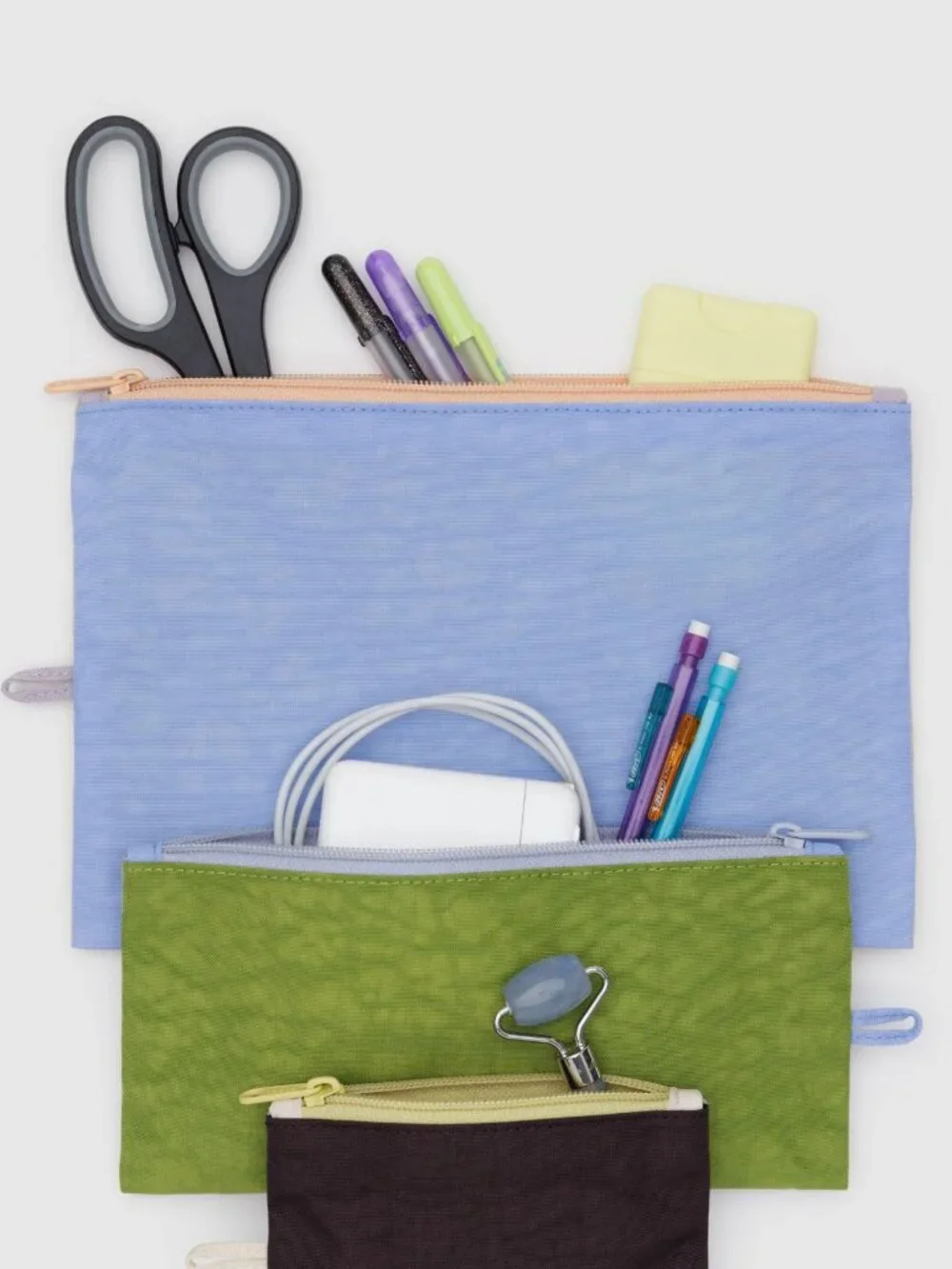NWOT Baggu Flat Pouch Large - Pastel Colorblock (Butter & French Blue)